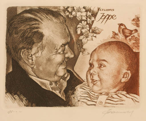 Exlibris by Hedvig Pauwels from Belgium for ? Joppe - Child Man Portrait 