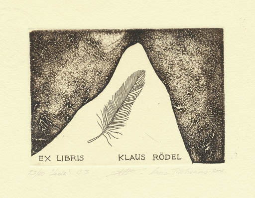 Exlibris by Anna Tikhonova from Russia for Klaus Rödel - Leda and the Swan Mythology 