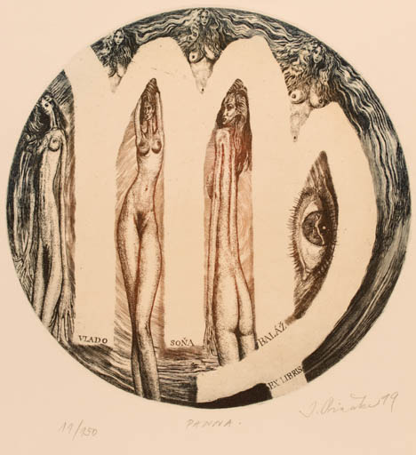 Exlibris by Igor Piacka from Slovak Republic for Vlado Sona Balaz - Woman Nude 