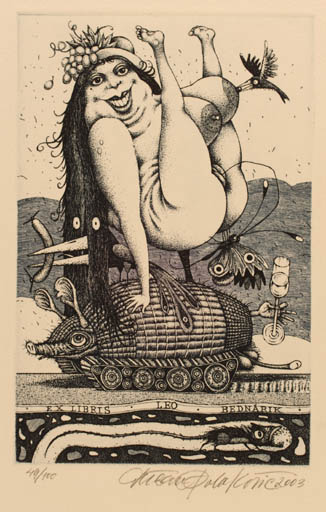 Exlibris by Dusan Polacovic from Slovak Republic for Leo Bednarik - Erotica Surrealism 