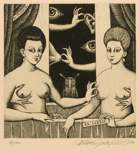 Exlibris by Dusan Polacovic from Slovak Republic for Marian Potrok - Erotica Woman 