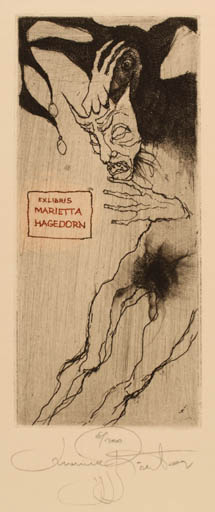 Exlibris by Marina Richter from Czech Republic for Marietta Hagedorn - Man Nude Theater/Cirkus 