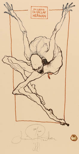 Exlibris by Marina Richter from Czech Republic for Dr. Vaclav Herman - Drama Man Nude 