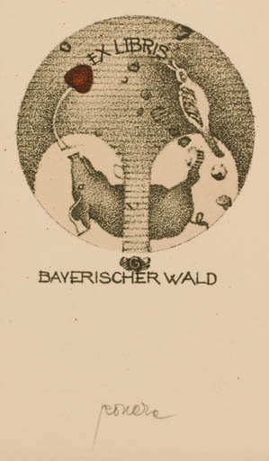 Exlibris by Pavel Roucka from Czech Republic for Wald Baverisher - Fauna Fruit Bird 