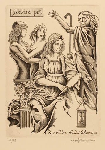 Exlibris by Paolo Rovegno from Italy for Lidia Rovegno - Classical antiquity Group Religion 