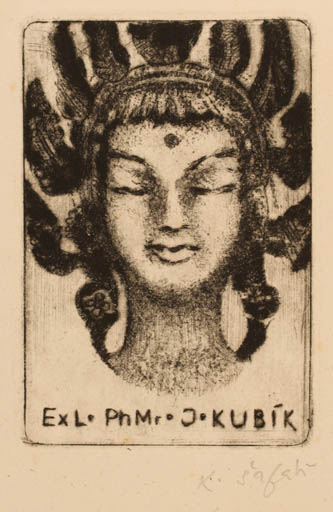 Exlibris by Karel Safar from Czech Republic for Ph. Mr. Jaromir Kubik - Woman Oriental Portrait 