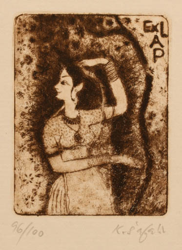 Exlibris by Karel Safar from Czech Republic for P. A. - Woman Oriental 