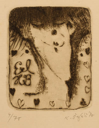 Exlibris by Karel Safar from Czech Republic for B. H. - Woman Portrait Romance 