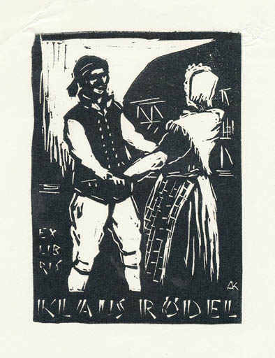 Exlibris by Kàroly Andrusko from Yugoslavia for Klaus Rödel - Couple Romance 