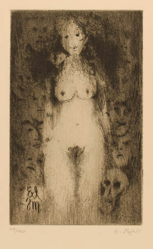 Exlibris by Karel Safar from Czech Republic for M. J. - Woman Nude 