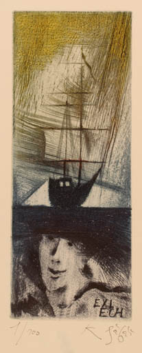 Exlibris by Karel Safar from Czech Republic for H. E. - Portrait Ship/Boat 