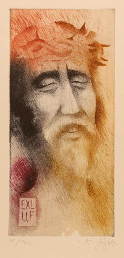 Exlibris by Karel Safar from Czech Republic for ? UF - Man Portrait Religion 