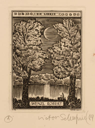 Exlibris by Victor Schapiel from Austria for Robert Wenzl - Scenery/Landscape Tree 