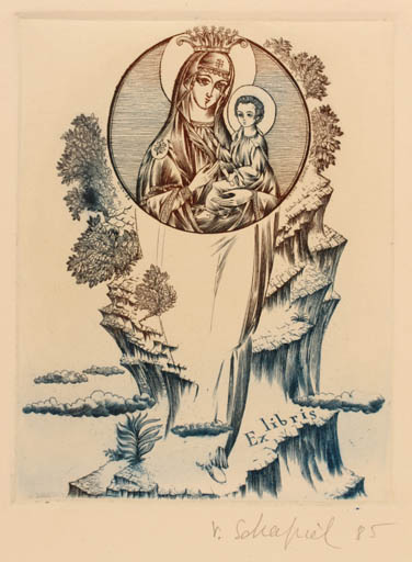 Exlibris by Victor Schapiel from Austria for Victor Schapiel - Mountain Madonna Religion 