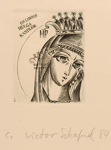 Exlibris by Victor Schapiel from Austria for Helga Kandler - Madonna Portrait 