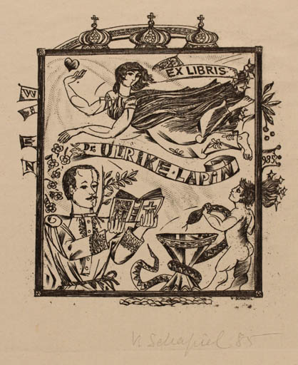 Exlibris by Victor Schapiel from Austria for Dr. Ulrik Lapin - Book Fauna Medicine Couple 