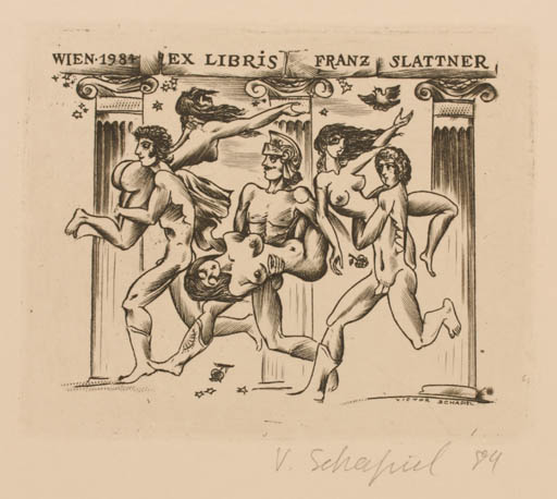 Exlibris by Victor Schapiel from Austria for Franz Slattner - Classical antiquity Group Nude 