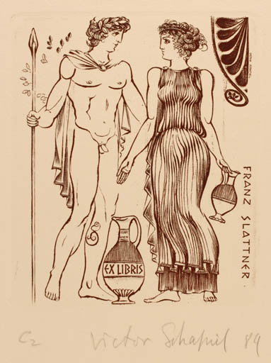 Exlibris by Victor Schapiel from Austria for Franz Slattner - Classical antiquity Couple 