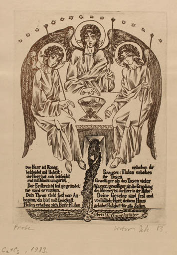 Exlibris by Victor Schapiel from Austria for W. Humelstötter - Angel Religion Text/Writing 