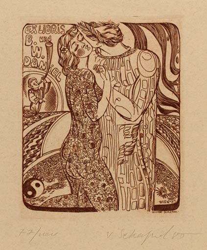 Exlibris by Victor Schapiel from Austria for Dr. Barbara und Werner Daniel - Couple Romance 