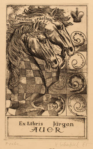 Exlibris by Victor Schapiel from Austria for Jürgen Auer - Horse Sport/game 