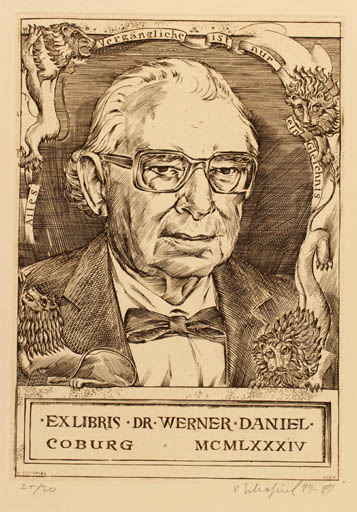 Exlibris by Victor Schapiel from Austria for Dr. Werner Daniel - Fauna Man Portrait 