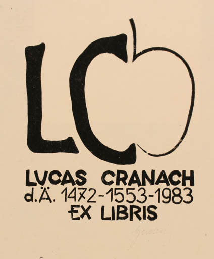 Exlibris by Tadeusz Szumarski from Poland for Lucas Cranach  - Fruit Text/Writing 