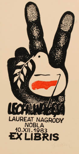 Exlibris by Tadeusz Szumarski from Poland for Lech Walesa - Bird Hand(s) 