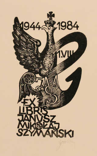 Exlibris by Tadeusz Szumarski from Poland for Barbary Klein-Szymanskiej - Bird Phoenix 