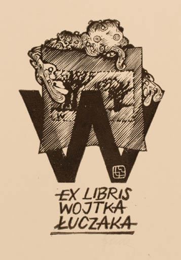 Exlibris by Tadeusz Szumarski from Poland for Wojtka Luczaka - Fable Animal Text/Writing Tree 