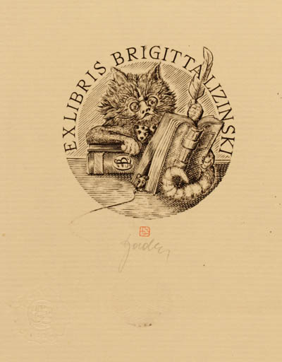 Exlibris by Tadeusz Szumarski from Poland for Brigitta Lizinski - Book Cat 