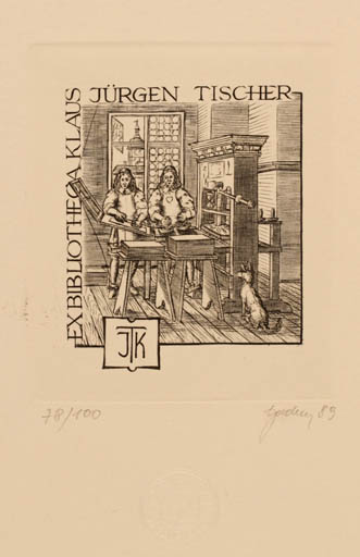 Exlibris by Tadeusz Szumarski from Poland for Klaus-Jürgen Tischer - Working Interior Printing technique 