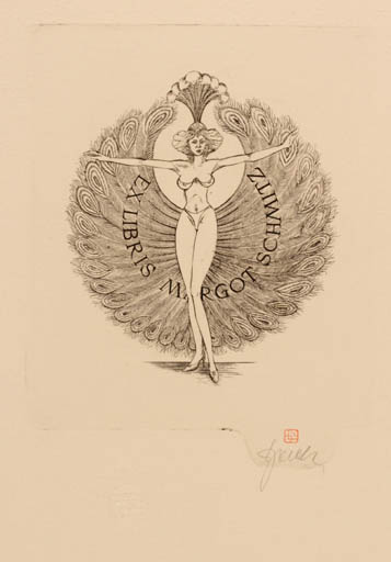 Exlibris by Tadeusz Szumarski from Poland for Margot Schmitz - Dancing Woman 