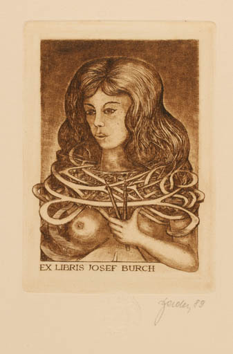 Exlibris by Tadeusz Szumarski from Poland for Ing. Josef Burch - Woman Portrait 