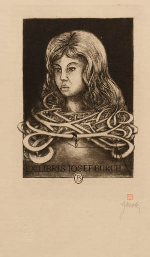 Exlibris by Tadeusz Szumarski from Poland for Ing. Josef Burch - Woman Portrait 