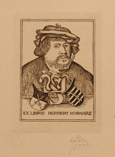 Exlibris by Tadeusz Szumarski from Poland for Herbert Schwarz - Man Portrait 