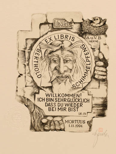 Exlibris by Tadeusz Szumarski from Poland for Berthold Schimmelpfeng - Man Portrait 