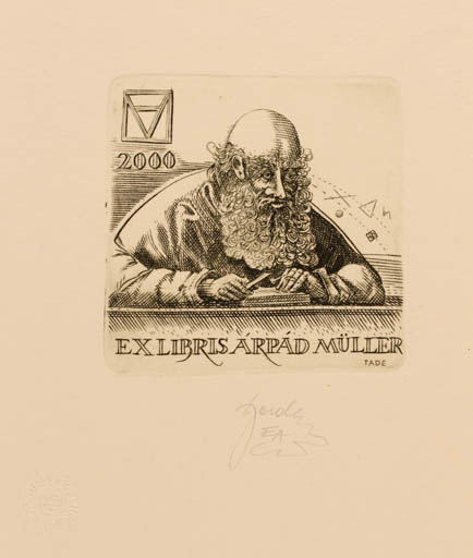 Exlibris by Tadeusz Szumarski from Poland for Arpad Müller - Man Portrait 