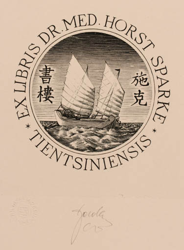 Exlibris by Tadeusz Szumarski from Poland for Heidi & Horst Sparke - Maritime Ship/Boat 