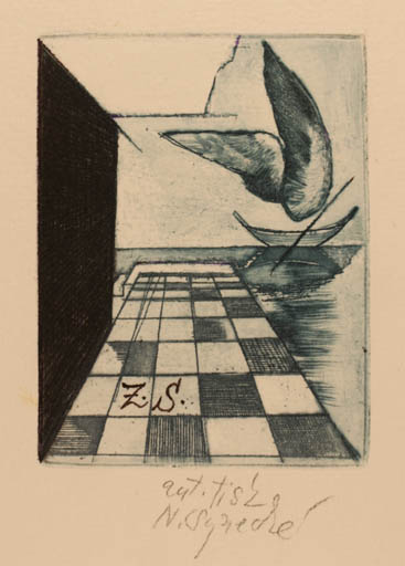 Exlibris by Nadeza Synecka from Czechoslovakia for S Z. - Abstract Ship/Boat 