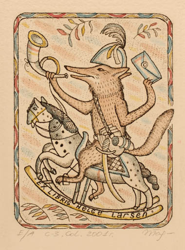 Exlibris by Ivan Tarasjuk from Russia for Helge Larsen - Child Fauna 