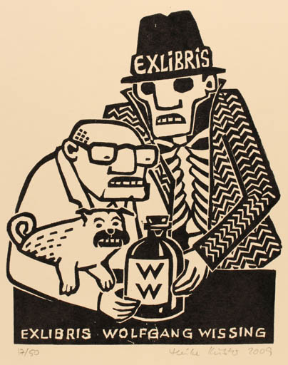 Exlibris by Heike Küster from Germany for Wolfgang Wissing - Death Dog Man 