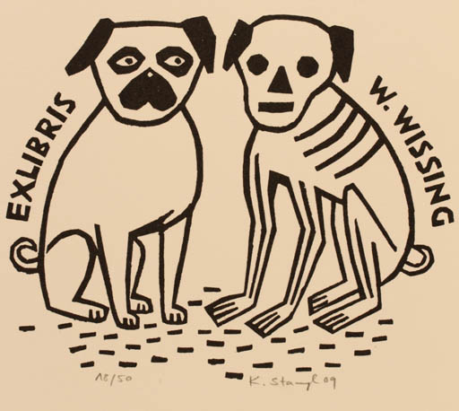 Exlibris by Katrine Stangl from Germany for Wolfgang Wissing - Death Dog 