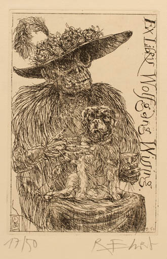 Exlibris by Rainer Ehrt from Germany for Wolfgang Wissing - Death Dog 