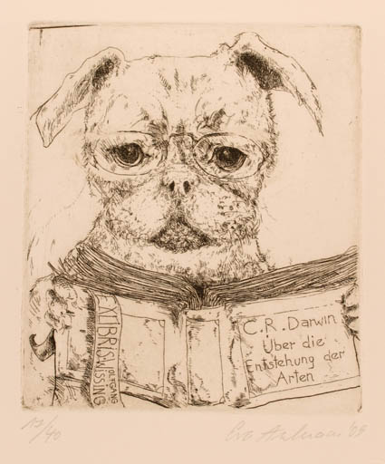 Exlibris by Eva Aulmann from Germany for Wolfgang Wissing - Book Dog 