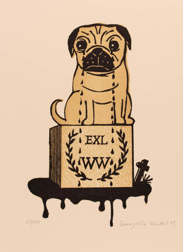 Exlibris by Franziska Neubert from Germany for Wolfgang Wissing - Dog 