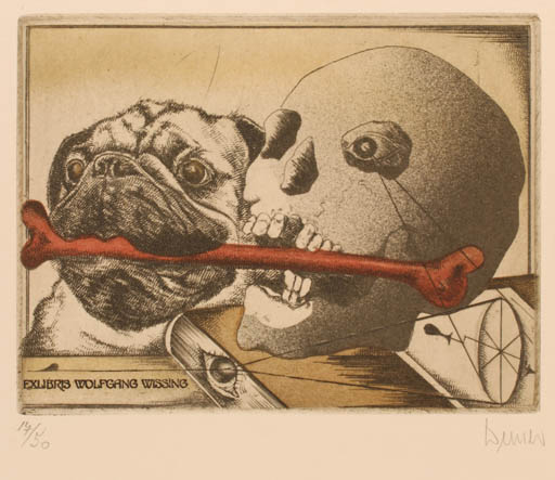 Exlibris by Josef Werner from Germany for Wolfgang Wissing - Book Death Dog 