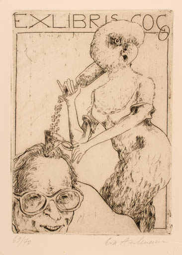 Exlibris by Eva Aulmann from Germany for COCO ? - Bird Man Surrealism 