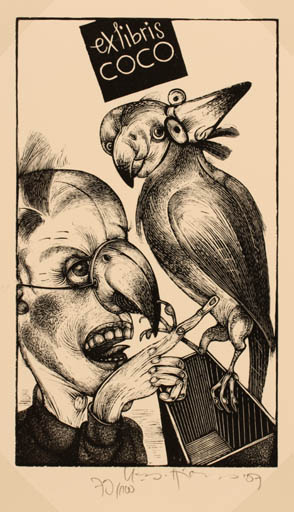 Exlibris by Karl Georg Hirsch from Germany for COCO ? - Bird Portrait 