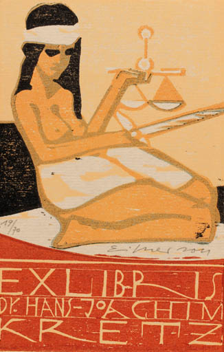 Exlibris by Frank Eissner from Germany for Dr. Hans-Joachim Kretz - Law Woman 